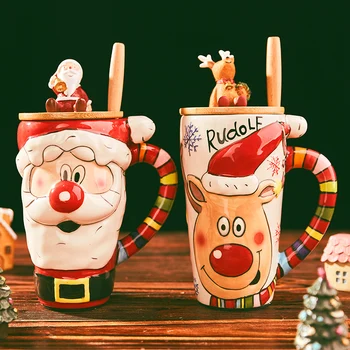 600 ml Velik Božič Skodelice Kave Skodelice Risanka Skodelico Kave Keramična Skodelica Z Pokrovom Božična Darila Za Otroke Dekor Božič Srečno Novo Leto