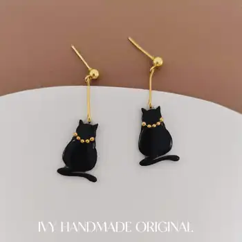 Kawaii Mačka Spusti Visijo Uhan Za Ženske 2023 Srčkan Moda Dodatki Akril Black Cat Uhani Plastične Smole Prvotno Nakit
