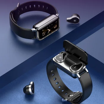 2 v 1 Bluetooth Manšeta Slušalke T89 TWS Barvni Zaslon Posamezen tip Podporo Klic Glasbe Športne Slušalke Smart Watch Tovarni, Prodaja