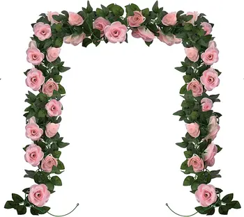 2 Pack Cvet Garland Umetno Rožnate Vrtnice, Venci Rož, vinska Trta Ponaredek Cvetlični Trto, za Steno Rojstni dan, Poroko Soba Dekor