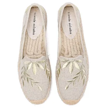 2021 Vroče Prodajo Pravi Ravno Platformo Konoplje Gume Slip-on Priložnostne Cvetlični Zapatillas Mujer Sapatos Ženska Espadrile Ravno Čevlji