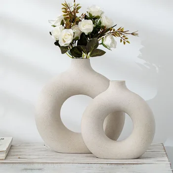 Keramične Vaze Cvetlični Aranžma Votlih Krog Cvet Vazo Dekoracijo Za Dom Notranja Oprema Office Dnevna Soba Dekor Umetnosti Vaze