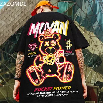 ZAZOMDE 2022 Hip Hop tshirt Harajuku Kratek Rokav Svoboden Moški Poker medved T Shirt Priložnostne O-vratu Poletje blagovne Znamke Prevelik Punk Oblačila
