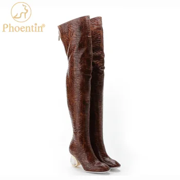 Phoentin stegno visoki usnjeni škornji overknee ženske čevlje jesen zima rjavi škornji ženske z zip 2020 novi jasno petah FT1165