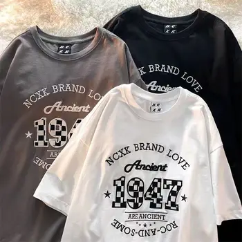 Guochao šahovnice abeceda natisnjeni T-shirt kratek rokav svoboden poletje nove ustvarjalne pisave nekaj moških in žensk, vrhovi tshirt y2k
