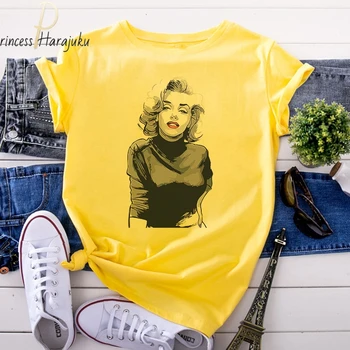 Marilyn Monroe Tshirt Vrhovi Poletje Seksi Priložnostne Prevelik Ženske majice Ulzzang Hip Hop Ulične Harajuku Kratkimi Rokavi Tshirt