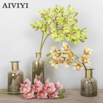 3D Tiskanje Cymbidium Visoke Kakovosti Latex Pravi Dotik Cymbidium Umetne Orhideja je Cvet Poročno Dekoracijo Doma Dekor Cvetje Deco